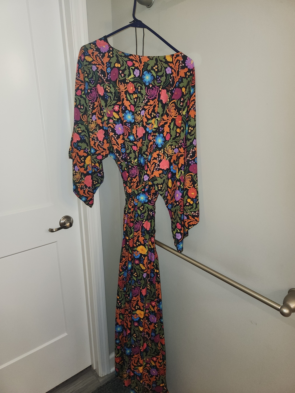 Floral Maxi Wrap Dress in Black with Multicolor Print - Picture 2 of 3
